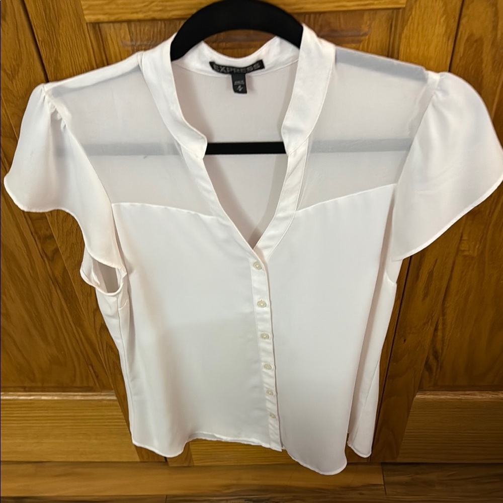 Express White Cap Sleeve Blouse with Mandarin Collar